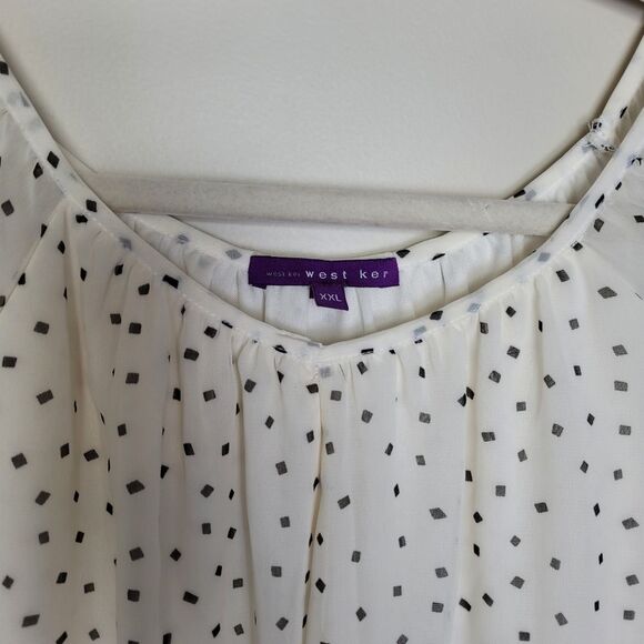 West Kei Plus Size XXL Peasant Blouse White Black Polka Dot Sheer Lightweight - Picture 6 of 9
